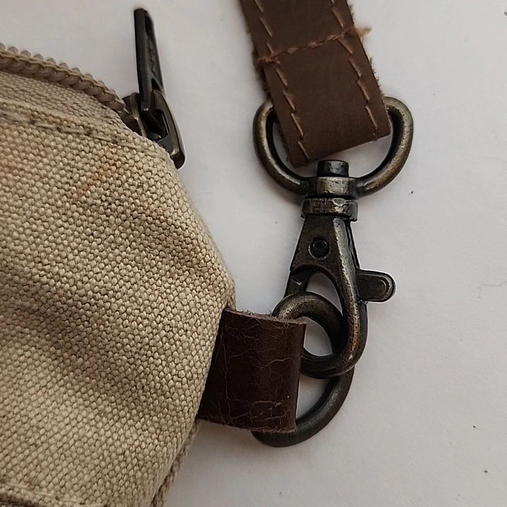 Cott n Curls Tan Canvas Octopus Print Leather Strap Crossbody Cell Phone Bag